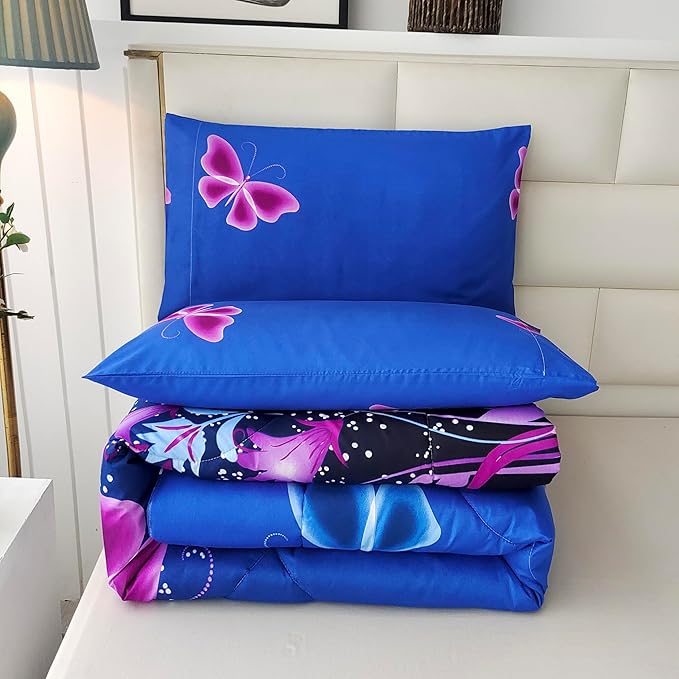 SDY 3PCS Butterfly Comforter Set Queen, Butterfly Bedroom Decor Quilt Bedding Bed in a Bag, Floral Quilts Queen Size for Girls, Kids, Toddler, Children, Teenage, Baby, Women…