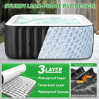 4-6 Person Inflatable Blow Up Hot Tub, Square Portable Hot Tub, Leak-Proof PVC Outdoor Spa with 130 Strong Air Jets, Heater Pump and Insulated Cover, 73” X 73”X 25”