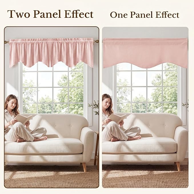 Pink Spring Decor Velvet Window Valance 52x18 Inch 1 Panel | Soft Wavy Pink Kitchen Curtains for Small Windows, Cute Decorative Window Treatment for Nursery Bedroom