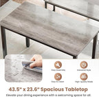 Dining Table Set for 4, Kitchen Table with 2 Benchs, Grey | Modern Functional 3 Piece Space-Saving Dining Room Table Set for Apartment, Breakfast Nook, Small Space