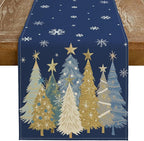 GEEORY Christmas Table Runner 13x108 Inch, Xmas Trees Snowflakes Holiday Decorative Farmhouse Table Decoration for Kitchen Dinning, Indoor Outdoor Dinner Party Decor (Blue) GT151-108