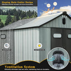 Domi 8' x12' Outdoor Resin Storage Shed with Lockable Door, Waterproof Outside Sheds with Windows & Vents, Heavy-Duty Plastic Tool Storage Shed for Patio Furniture, Lawn Mower, Bike