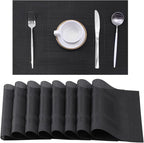 Leetaltree Black Frame Placemats Set of 8 - Heat Resistant Non-Slip Place mats for Dining Table, Washable Durable PVC Vinyl Woven Table Mats（Black Frame, 8）