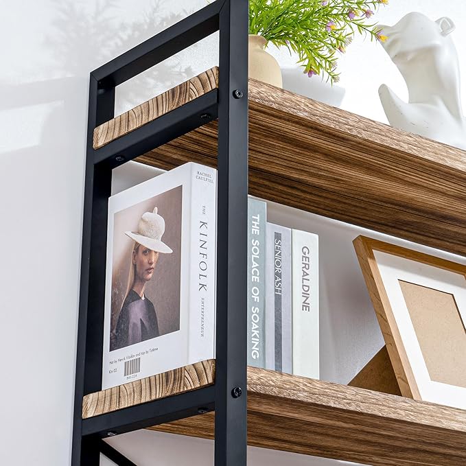 5 Tier Bookshelf Rustic Industrial Style, Storage Shelves, Metal Book Shelves Bookcase Book Shelf Display Shelf for Home Office, Living Room, Bedroom, Kitchen (31.5" W, Brown)