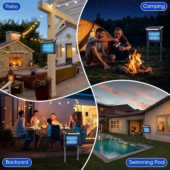 Solar Bug Zapper Outdoor with Projector Lights, Waterproof Mosquito Zapper, 4500V Electric Bug Zapper Indoor with Smart Light Sensor, Mosquito Trap Fly Zapper for Patio Backyard Kitchen RV Camping