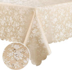 Smiry Rectangle Waterproof Heavy Duty Vinyl Tablecloths, 54 x 108 Inch | Wipeable Washable Floral Embossed Table Cover for Kitchen and Dining Room, Indoor & Outdoor Use, Beige