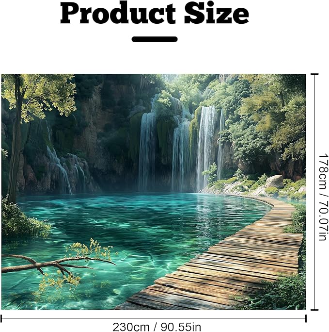 BSFHH Nature Tapestry Forest Tree Sea Cave Wall Hanging, Stream Through Rainforest Landscape Wall Art Tapestry for Bedroom Living room (Waterfall, 90"×70", Unframed)