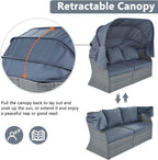 Rectangle Furniture Daybed Sunbed with Retractable Canopy, Outdoor Wicker Conversation Set with Cushions for Patio, Backyard, Porch, Garden, Hc-Gray