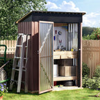 5X3X6.1FT Garden Storage Shed with Lockable Door,Steel Tool Shed with Sloping Roof,Anti-Corrosion Metal Shed for Backyard Patio Lawn (Light Wood Grain)