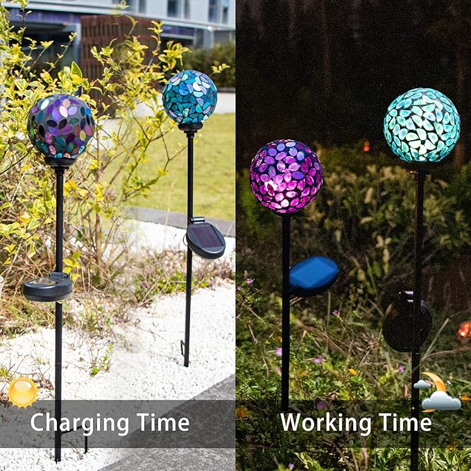 VCUTEKA Solar Garden Decorative Lights Outdoor, Mosaic Solar Light Waterproof LED Pathway Stake Light for Landscape Patio Yard Deck Walkway Decoration, 2 Pack （Blue&Purple）