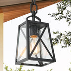 LOG BARN Outdoor Pendant Light Fixture, Farmhouse Exterior Lights, Anti-Rust Ceiling Outdoor Light with Seeded Glass, Lantern Hanging Light for Front Door, Entry, Porch, and Gazebo