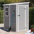 Greesum 5' x 4' Resin Weather Resistant Outdoor Storage Shed with Floor for Garden,Backyard,Pool Tool, Light Grey