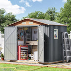 8x6FT Metal Shed & Outdoor Storage Shed, Steel Tool Multi-Used Shed with Vents,Lockable Doors,Window,Compact Tool Shed for Backyard, Patio, Lawn and Garden Various Storage(Matte Gray)