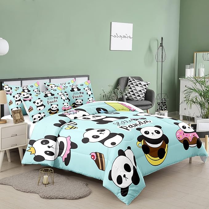 Bodhi Cartoon Cute Panda Comforter Set Twin for Boys Girls Kids Teens Soft Microfiber Animal Theme Panda Bedding Set Twin Size 3D Panda Comforter Set 1 Comforter+1 Pillow Shams #4007