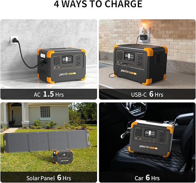Pecron E500LFP Portable Power Station, 576Wh LiFePO4 Battery, 600W AC Outlets Solar Generator, Fast Charging Power Station for Home Use, RV, Camping, CPAP, Emergencies