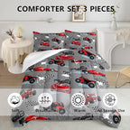 Axolotl Kid Comforter Set Full Size,Racing Car Bedding Set for Boys Girls Teen Car Racing Gifts,Race Cars Quilt Bed Set with 1 Comforter 2 Pillowcases,Red Grey