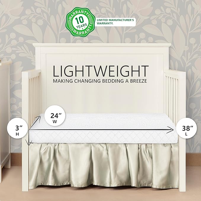 Delta Children Folding Portable Mini Baby Crib with 1.5-inch Mattress - Greenguard Gold Certified, White & Dream On Me Holly 3” Fiber Portable, Greenguard Gold Certified, White