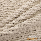 WESHIONGOO Chunky Knit Blanket Throw 40"×40" Knitted Throw Blankets for Couch Bed Fluffy Soft Blanket with Jumbo Chenille Yarn Thick 100% Handmade (Linen)