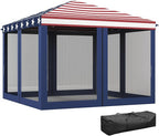 Outsunny 10' x 10' Pop Up Canopy Tent with Netting, Instant Gazebo, Screen House Room with Carry Bag, Height Adjustable, for Outdoor, Garden, Patio, Camping, Blue and Red