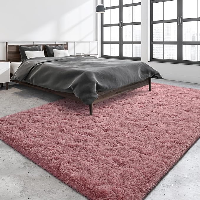 Super Soft Fluffy Shaggy Rugs for Living Room Bedroom, Fuzzy Plush Area Rugs for Girls Kids Room Nursery Home Decor, Furry Dorm Rug Cute Non-Slip Indoor Floor Carpet 4x6 Feet, Blush