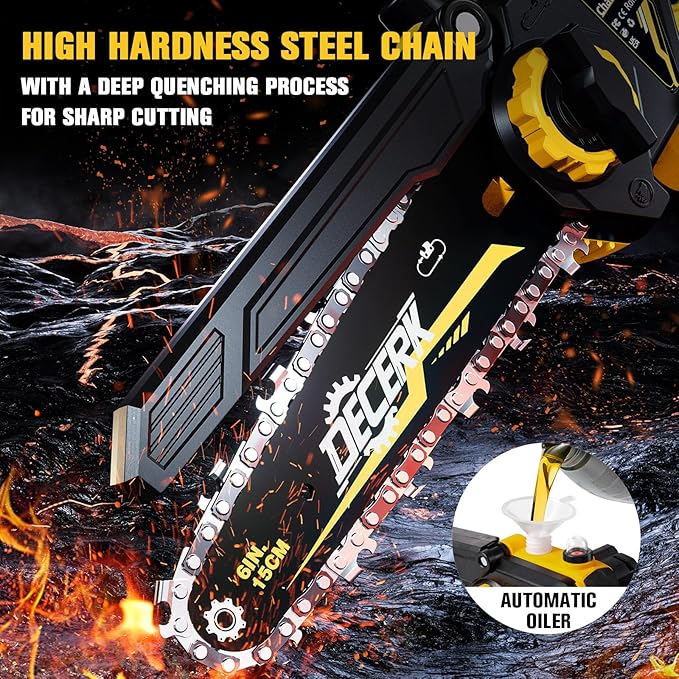 Mini Electric Chainsaw - DECERK Brushless 6-inch Chainsaws Cordless, Portable Handheld Power Chain Saw with 2 Batteries, for Trimming/Tree/Branch/Wood Cutting, Best Garden Gifts for Dad, Husband