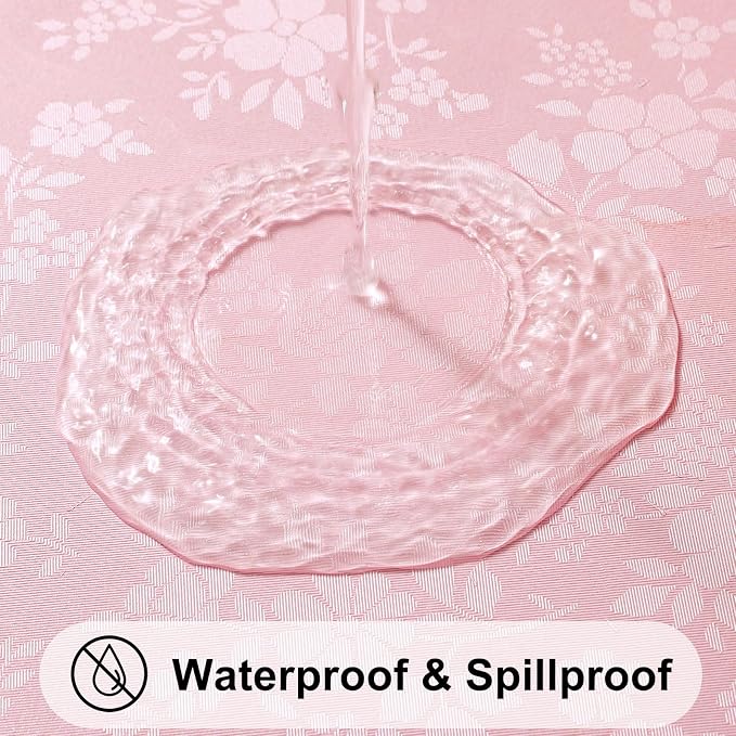Smiry Rectangle Waterproof Heavy Duty Vinyl Tablecloths, 52 x 70 Inch | Wipeable Washable Floral Embossed Table Cover for Kitchen and Dining Room, Indoor & Outdoor Use, Pink