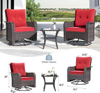 Kullavik 10PCS Outdoor Patio Furniture Set,PE Wicker Rattan Sectional Sofa Patio Conversation Sets with 43" 55000BTU Gas Propane Fire Pit Table,Swivel Rocking Chairs Set,Red