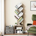 Vagusicc 6 Tier Tree Bookshelf, Modern Floor Standing Bookcase with Storage Drawer, Space Saving Storage Organizer Book Shelves for Books, Tall Wood Storage Rack for Bedroom/Living Room/Home Office