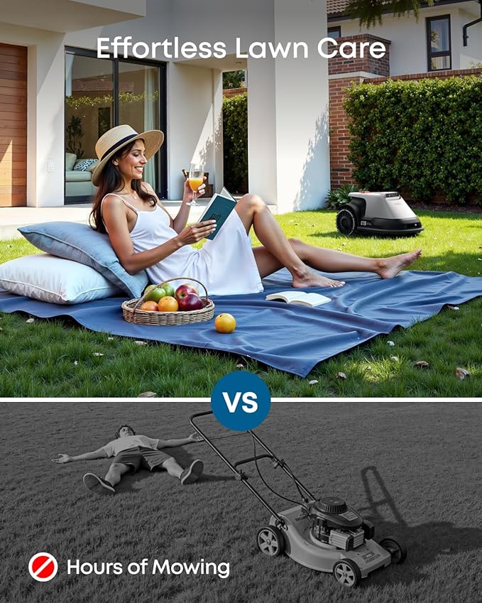 eufy E15 Robot Lawn Mower,Max 0.2 Acres,Wireless Robot Mower with Auto Mapping,Vision Navigation,Multi-Zone Management,Robotic Lawnmower with AI Obstacle Avoidance,APP Control,18°Slope,Cut Height1-3"