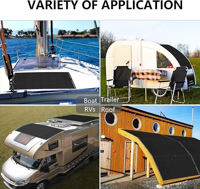 XINPUGUANG Flexible Solar Panel 200 Watts Monocrystalline Fiberglass Solar Modules Charger Off-Grid for 12V System Boat RV Cabin Van Car Uneven Surfaces (200W)