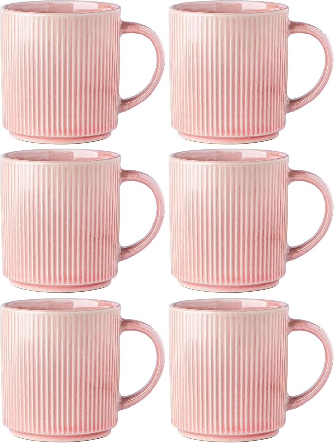 GBhome Coffee Mugs Set of 6，16 oz Coffee Cups with Handle | Cups for Latte, Tea, Cocoa & Milk, Ideal for Daily Use & Gifts, Microwave & Dishwasher Safe, Blush Pink