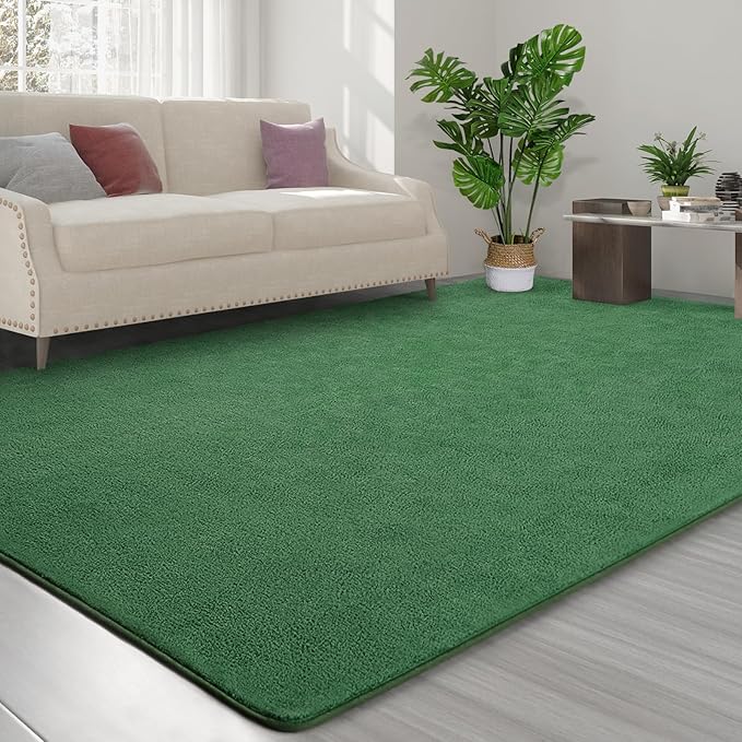 Area Rugs for Bedroom Living Room, 4x6 Green Super Soft Comfy Thickened Memory-Foam Indoor Carpets, Modern Aesthetic Minimalist Carpet for Boys Girls Adults Apartment Nursery Home Décor