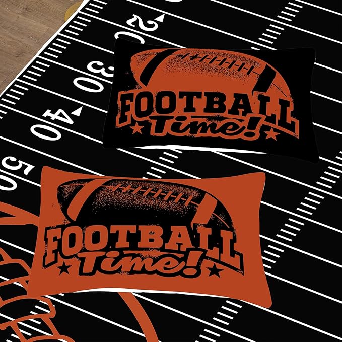 Tailor Shop Sports Football Comforter Set for Boys Kids Teens ，Football Bedding Sets King Size Black Rugby Theme Bedding Set with 2 Comforter 2 Pillowcases
