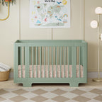 Babyletto Yuzu Convertible All-Stages Bassinet, Midi, Full-Size Crib in Light Sage, Greenguard Gold Certified, Portable & Adjustable with Conversion Kits and Pads Included