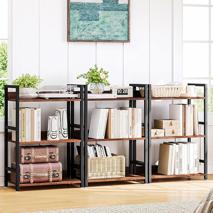 Small Bookshelf for Small Spaces, 3 Tier Small Book Shelf Organizer, Narrow Bookcase for Small Spaces, Small Bookcase for Bedroom, Living Room, Home, Office, 120 lbs Weight Capacity (Brown)