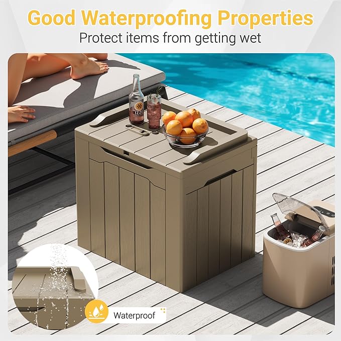 Greesum 31 Gallon Resin Deck Box Large Outdoor Storage for Patio Furniture, Garden Tools, Pool Supplies, Weatherproof and UV Resistant, Lockable, Light Coffee