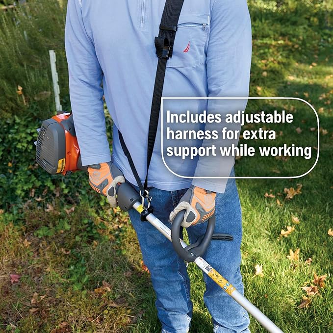 Husqvarna 122RJ Brushcutter, Multi-Purpose Gas Brush Cutter Tool with String Trimmer Head and Grass Blade, Includes Adjustable Harness for Additional Support, 970732503