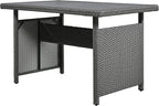 5 Piece Outdoor Furniture Patio Conversation with Dining Table&Bench, Sectional PE Wicker L-Shaped Sofa w/2 Extendable SideTable&Cushions&Washable Covers, Garden Rattan Couch, Gray