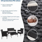 Shintenchi 4 Piece Outdoor Patio Furniture Sets, Small Wicker Patio Conversation Furniture Rattan Chair Set with Tempered Glass Coffee Table for Backyard Porch Garden Poolside Balcony