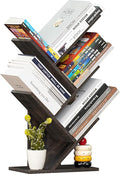 5 Tier Tree Book Shelf, Small Desktop Bookshelf with Storage Organizer, Wood Bookcase, Desk Display Bookshelves, Floor Standing Organizer Bookcases for Living Room,Bedroom,Office-Dark Grey