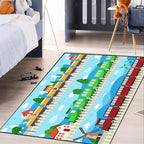 Train Rug Car Rug Play Mat Truck Rugs for Boys Room Kids Car Rug Truck Car Rug Car Carpet for Kids Kids Rugs for Playroom Car Rug for Boys Room,Light Blue 3'×4'