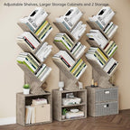 Vagusicc 6 Tier Tree Bookshelf, Modern Floor Standing Bookcase with Storage Drawer, Space Saving Storage Organizer Book Shelves for Books, Tall Wood Storage Rack for Bedroom/Living Room/Home Office