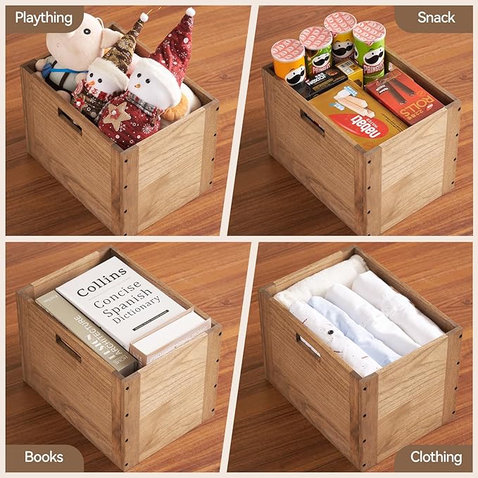 KIRIGEN Stackable Wood Storage Cube/Basket/Bins Organizer for Home Books Clothes Toy Modular Open Cubby Storage System - Office Cubical Bookcase Closet Shelves C26-DBR