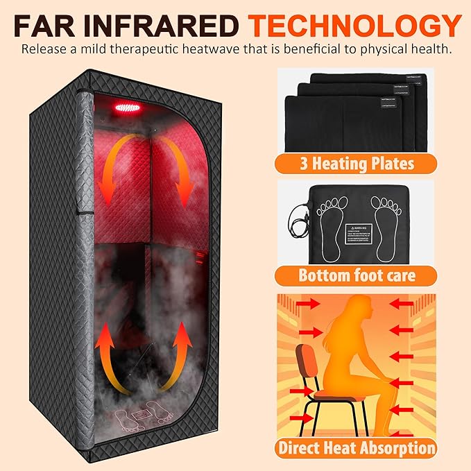 MIXC Upgraded Infrared Sauna Box for Relaxation,Detoxification,Dry steam Sauna Box for Home,Folding Chair,Multiple Layered Full Body Sauna Tent for Spa,Indoor,Outdoor,Gym