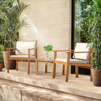 Greesum 3 Piece Bistro Patio Furniture Outdoor Chat Chair Set with Water Resistant Cushions and Coffee Table for Beach Backyard Garden, White