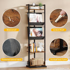 Bookshelf 5-Tier Book shelf: Tall Narrow Bookshelf Bookcase, Industrial Modern Sturdy Display Bookshelves for Small Spaces, Rustic Brown