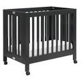 Babyletto Origami Mini Portable Folding Crib with Wheels in Black, 2 Adjustable Mattress Positions, Greenguard Gold Certified