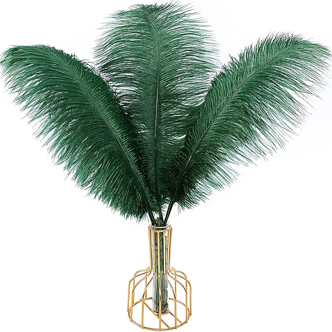 THARAHT Blackish Green Ostrich Feathers 12pcs Large Natural Bulk 12-14Inch 30cm-35cm for Wedding Party Centerpieces Mardi Gras Decoration Feather