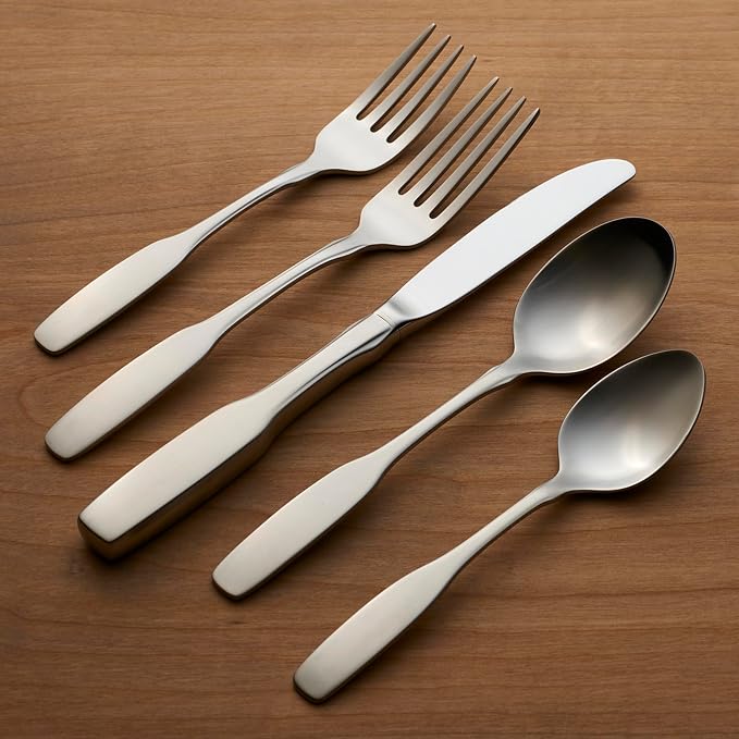 Oneida Paul Revere 5-Piece 18/10 Silverware Set for 1, Flatware | satin finish, dishwasher safe | includes knives, forks, and spoons | cutlery set for kitchen and dining