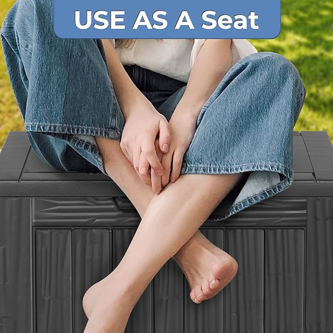 30GAL Black Outdoor Deck Box with Lock Hole - Waterproof, UV - Protected (SGS 1000plus), Ideal for Storing Patio Cushions and Garden Tools, Easy Assembly